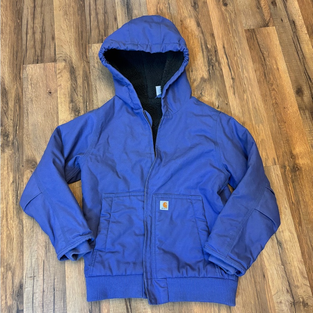 Barely used girls zip front flannel quilt lined hooded coated hooded coat.